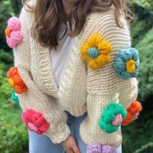 Myracle Women's Handmade Chunky Floral Cropped Cardigan Size XS